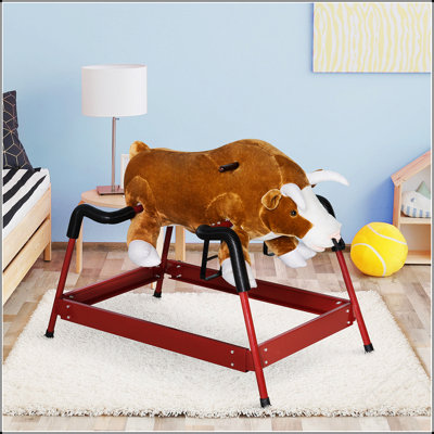 Qaba Kids Spring Rocking Horse Rodeo Bull Style With Realistic Sounds For Children Over 3 Years Old