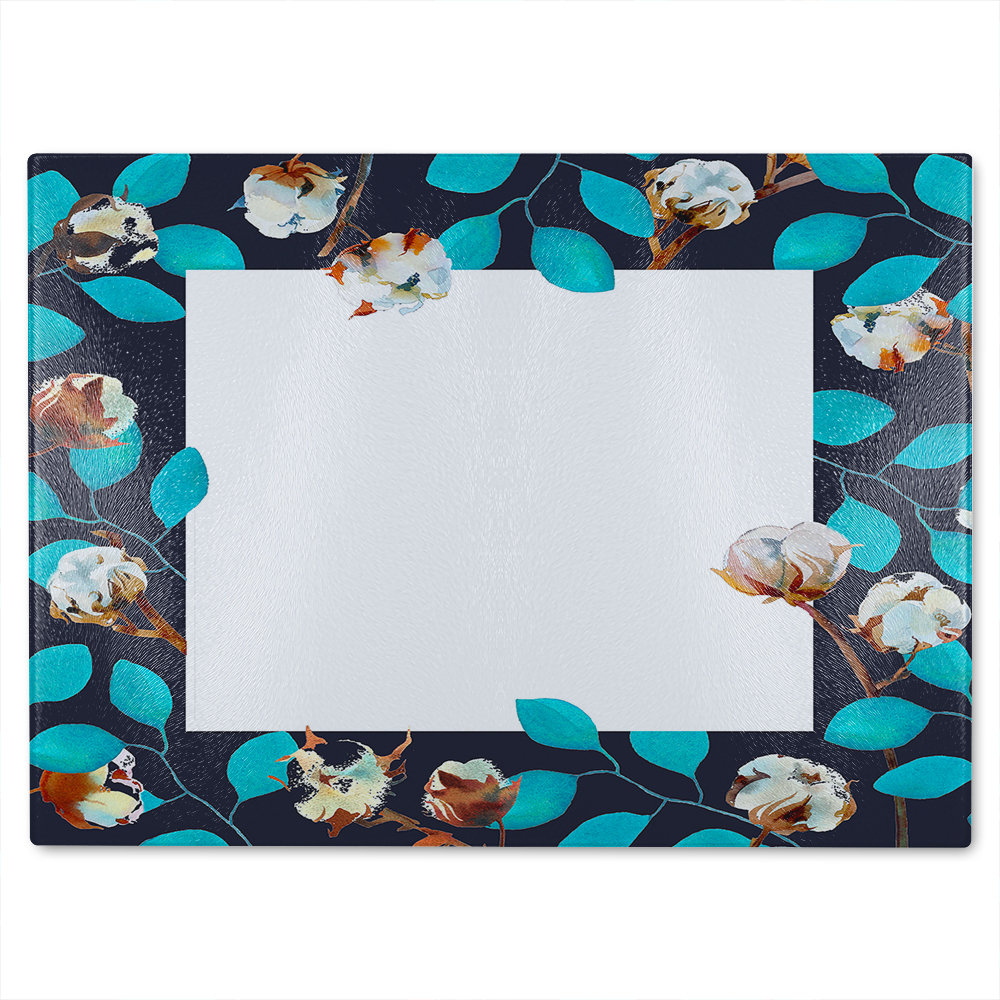 Watercolour Leaf Frame Glass Chopping Board