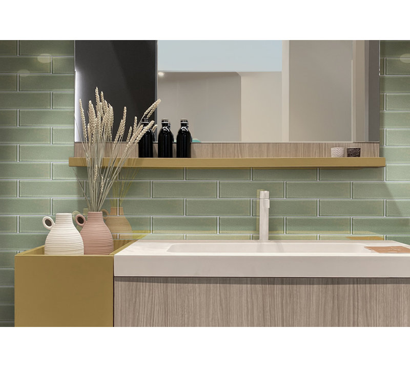 2X8 Subway Glass Mosaic Tile, Stream