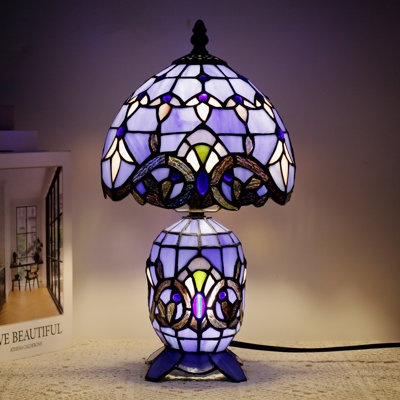 Small Tiffany Lamp Baroque Stained Glass Table Lamp Mini Mother Daughter Vase Desk Accent Light for Bedroom Bedside Reading Home Antique Style Decor 8X14 Inches