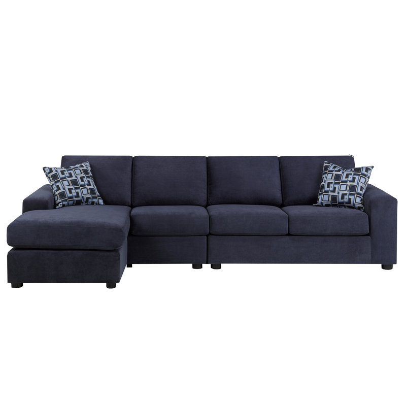 Canapé modulaire en L Birkley, bleu (LHF), Polyester bleu, Orienté à gauche (vu de face)