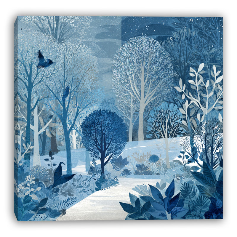 «Blue Woodland Birds in Snow», art mural sur toile, H 20 po x l 20 po