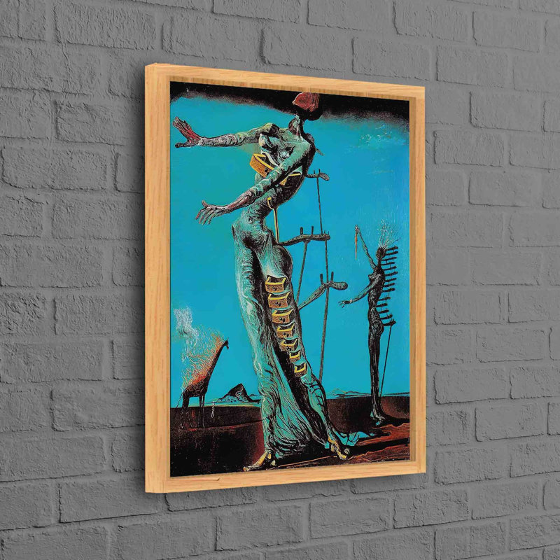 «Burning Giraffe Inspired» par Salvador Dali, H 65 po x l 45 po, Cadre flottant blanc
