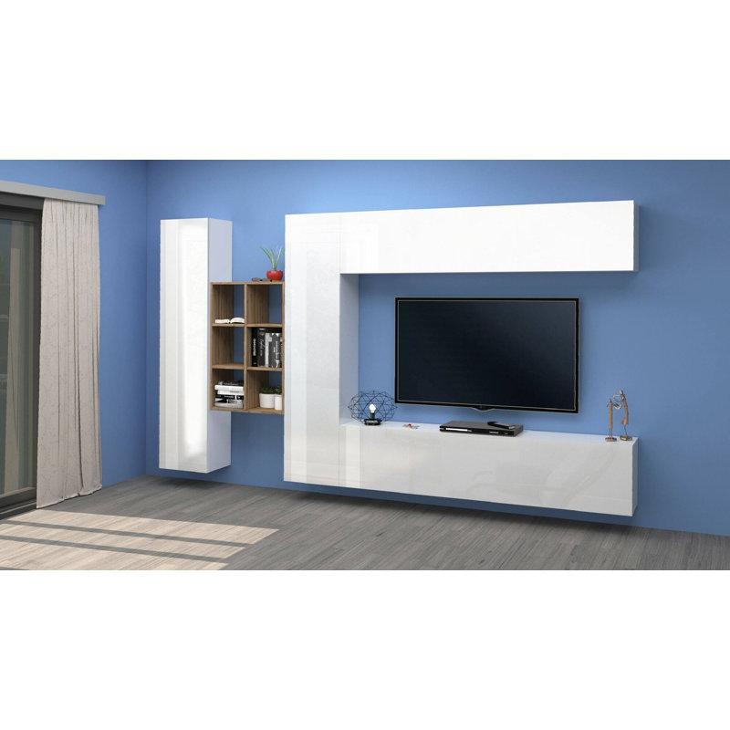 Mikaiah Rectangle Accent Cabinet, Glossy White/Maple