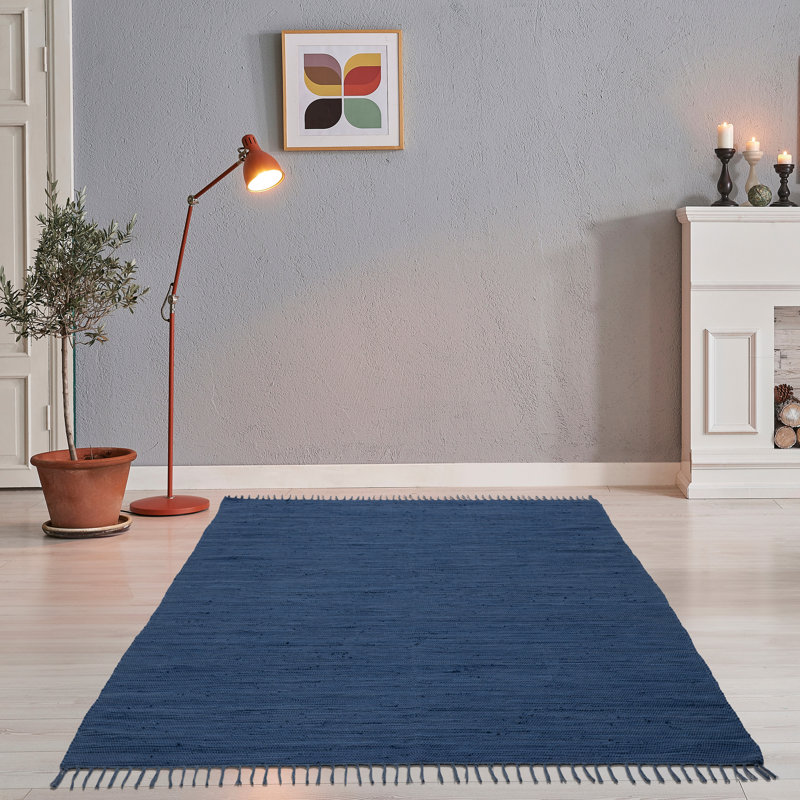 Coll Handwoven Cotton Blue Rug, Rectangle 160 x 230cm