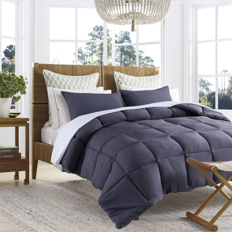 Box Stitch Comforter Set, Gray, Queen Comforter + 2 Standard Shams