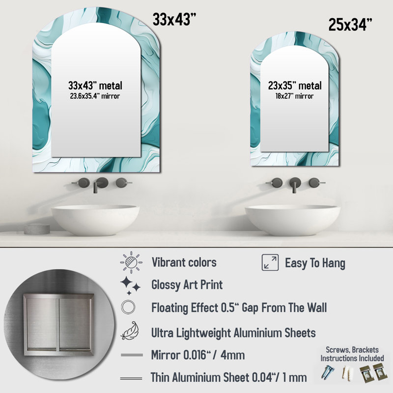 Lgith Green Zen Marble Harmony Channel - Marble Arch Mirror, White Asymmetrical Unique Wall Mirror, Printed Metal Art