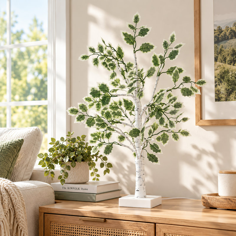 Lampe de table 24 "en bouleau blanc avec 24 lumières DEL blanc chaud