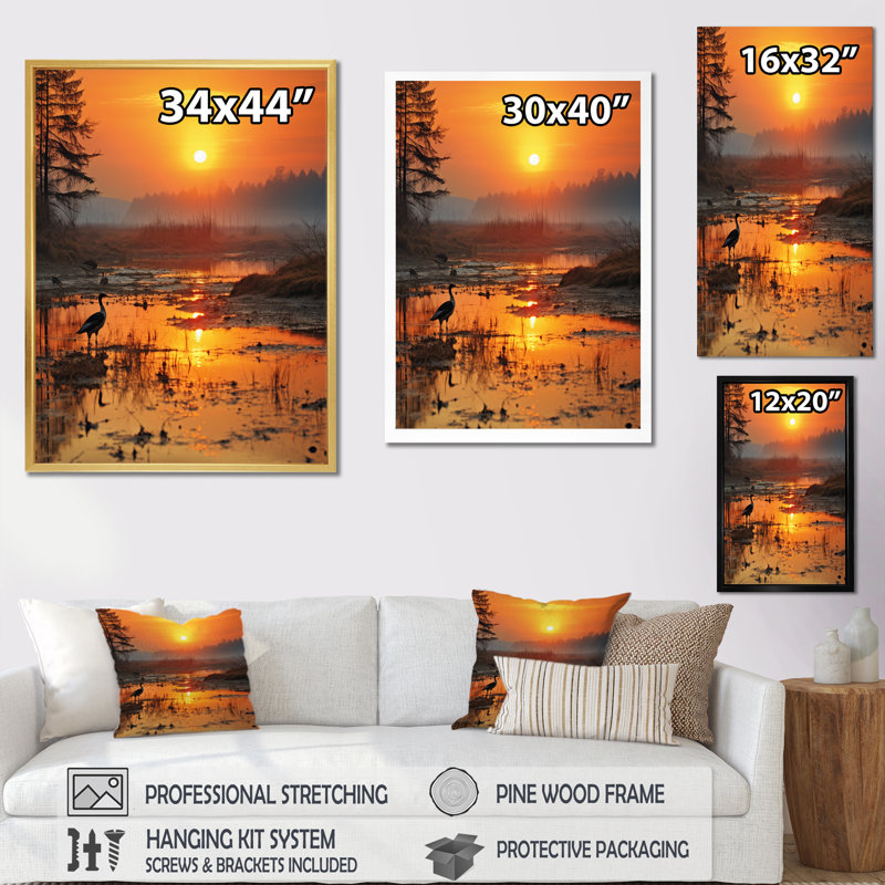 «Burgaw Sunrise Morning At The Lake I», reproduction sur toile, H 20 po x l 12 po x P 1 po, Cadre photo noir