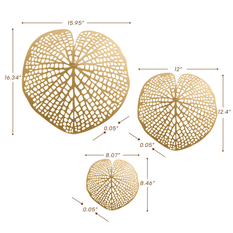 Set of 3 Modern and Luxury Abstract Gold Metal Wall Decor