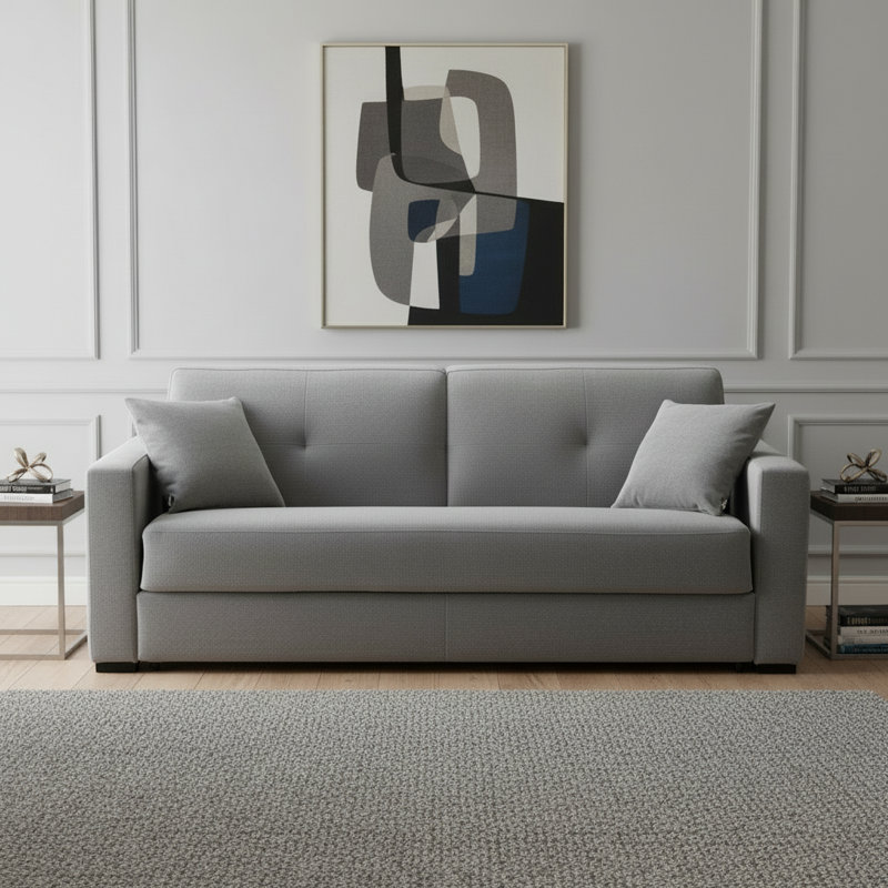 Canapé-lit à accoudoirs carrés en tissu 81 po Norell, Tissu performance gris clair DuraTex