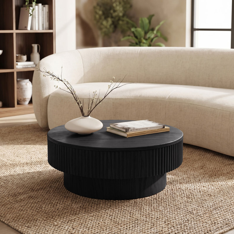 Table basse ronde avec rangement, H 14 po x l 35 po x P 35 po, Noir