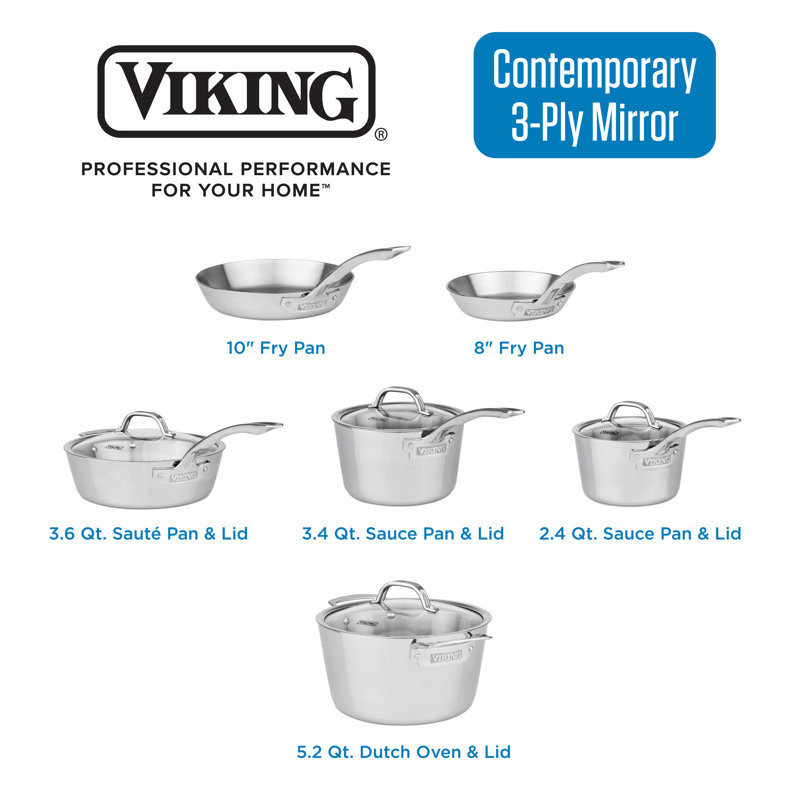 Viking Contemporary 3-Ply Stainless Steel 10-Piece Cookware Set