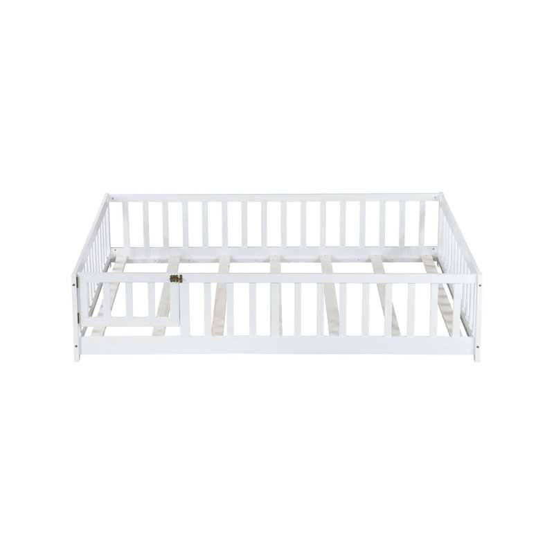 Rubber Wood Floor Bed With Safety Guardrails And Eco-Friendly Paint For Compact Rooms