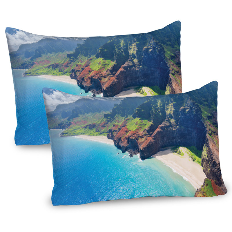 Ensemble de 2 taies décoratives Ambesonne Hawaii, île de la côte de Na Pali, bleu, vert, brun, H 20 po x l 26 po