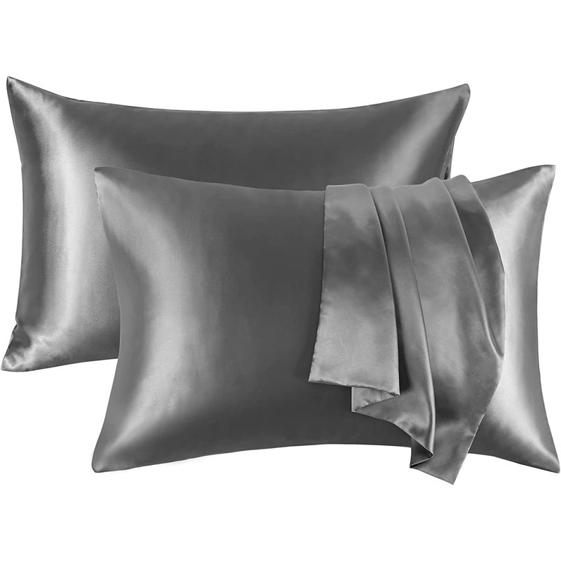 Silk Pillowcases for Hair and Skin Health Soft Smooth Breathable Pillow Cover (Set of 2), Standard, Gray