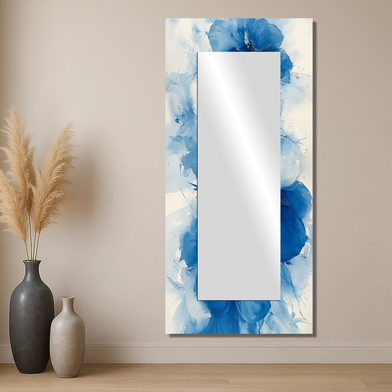 Blue Wildflowers Rainbow In The Grass II - Miroir mural décoratif floral - imprimé sur métal, 28 po x 60 po