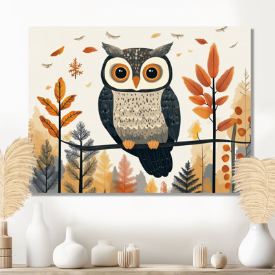 Nordic Owl Wall Art, Forest Bird Canvas, Owl In Nordic Forest