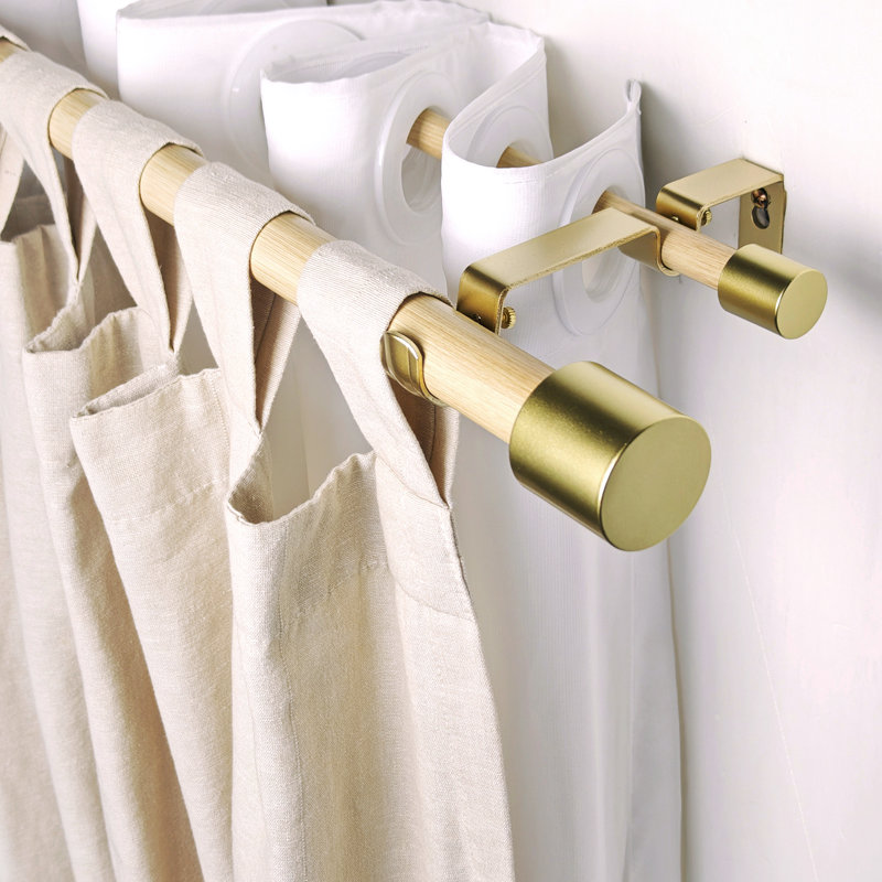 Ensemble de tringles à rideaux réglables à double fenêtre 1-1 / 8 de diamètre, 36" - 72", Naturel
