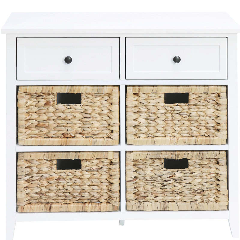 Armoire 6 tiroirs en blanc avec façade en panier et cadre 6 tiroirs pour le salon