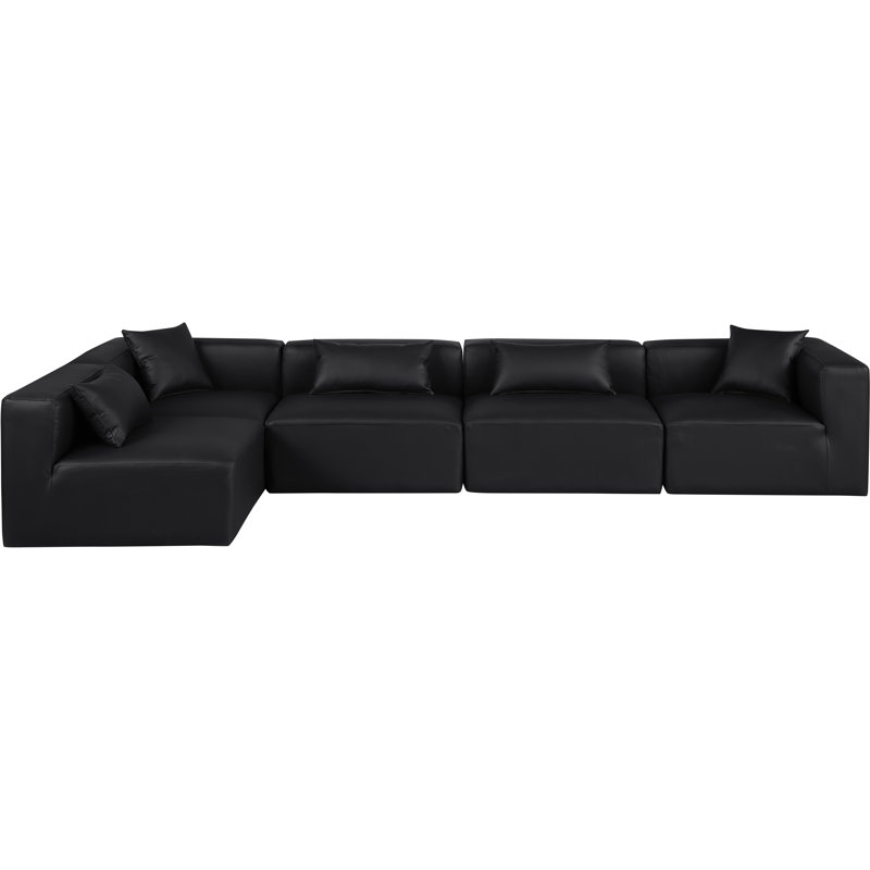 Canapé modulaire en similicuir 5 pièces Ivion, Cuir végétalien noir