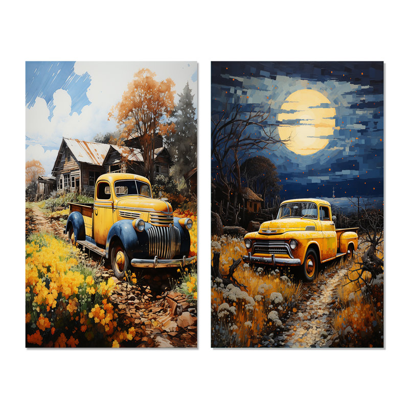 «Pickup Truck Rustic Rides», 2 pièces, Toile tendue, H 32 po x l 32 po