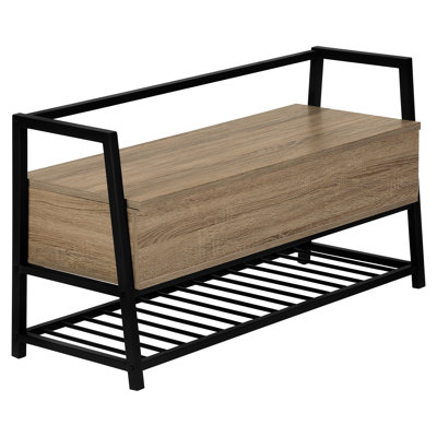 Modern Entryway Bench With Storage, 42" Rectangular, Dark Taupe, Metal Frame Contemporary Storage Bench, 42 Inches, Brown Laminate,