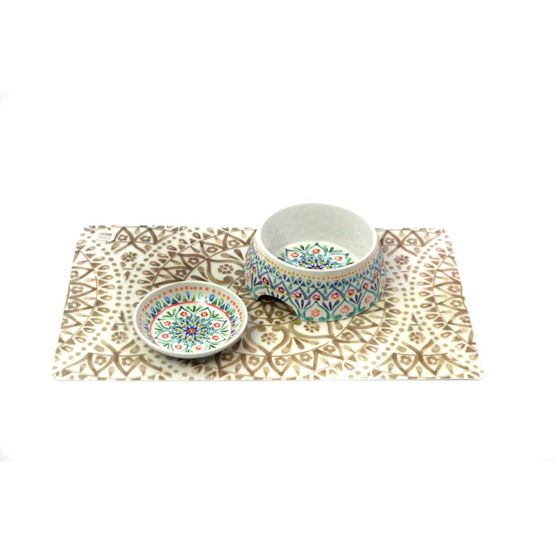 Monique Anti-Skid Pet Bowl, Taupe/Green/Red