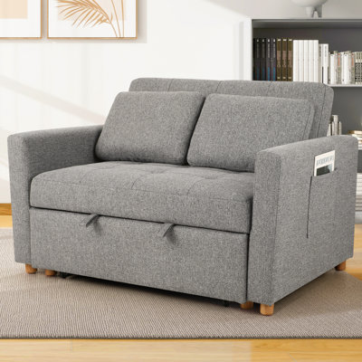 Ross 48.7"W Square Arm Linen Back Convertible Sleeper Sofa with Cushions, Adjustable Backrest for Small Spaces, Living Room