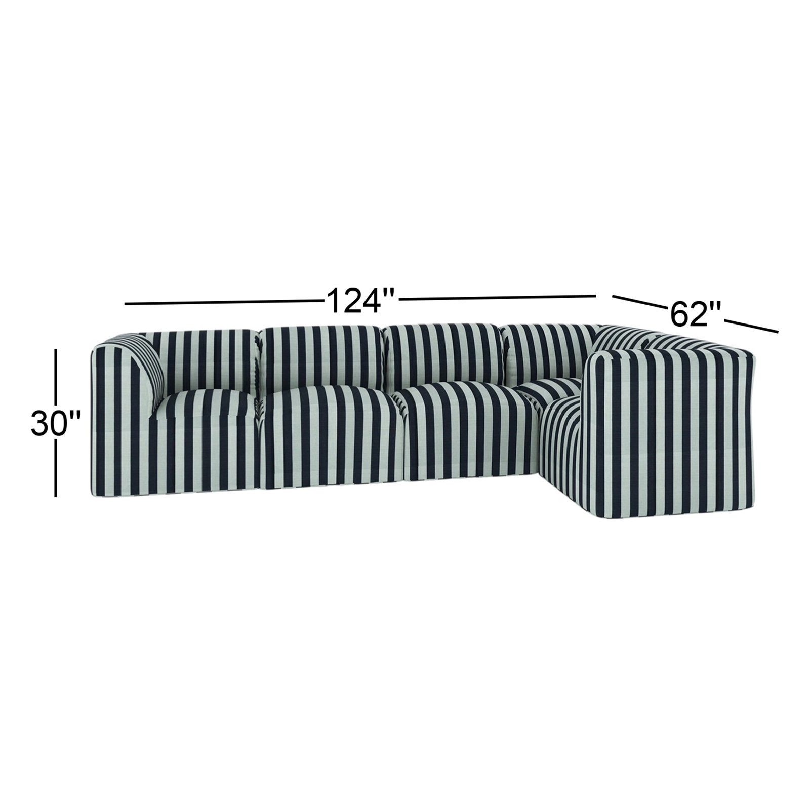 Praia 124" Sunbrella® Modular Outdoor Sofa, Expressive Mist Striped Sunbrella®