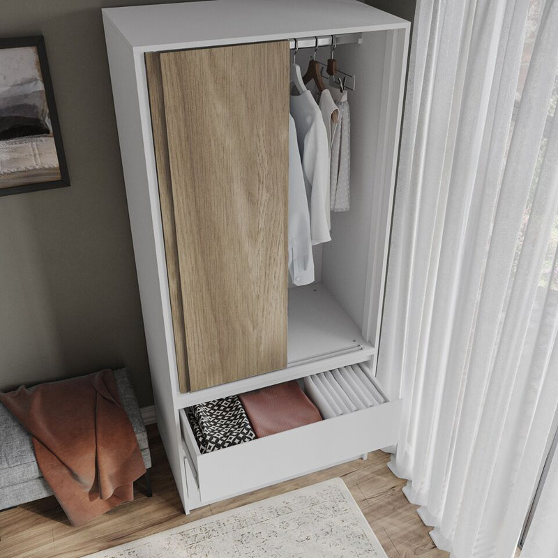 Solid Wood Wardrobe, White/Oak