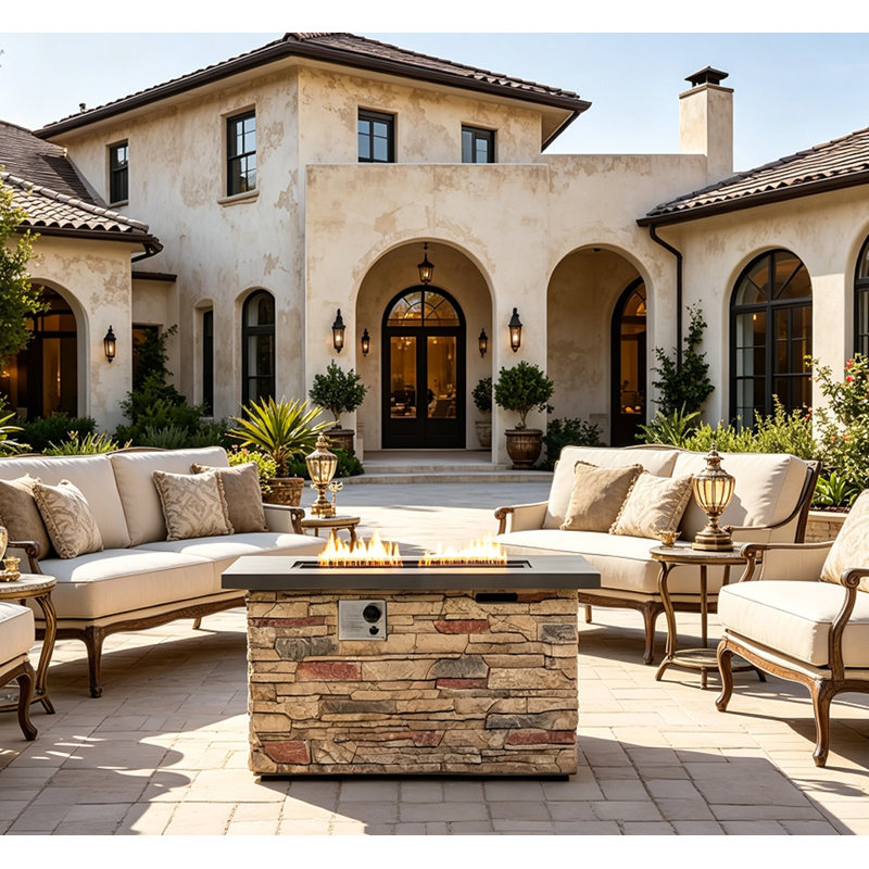 42"Rectangular Concrete Propane Gas Fire Pit Table 50000 BTU