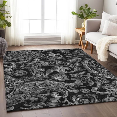 Premium Machine Washable Prisco Black Rug