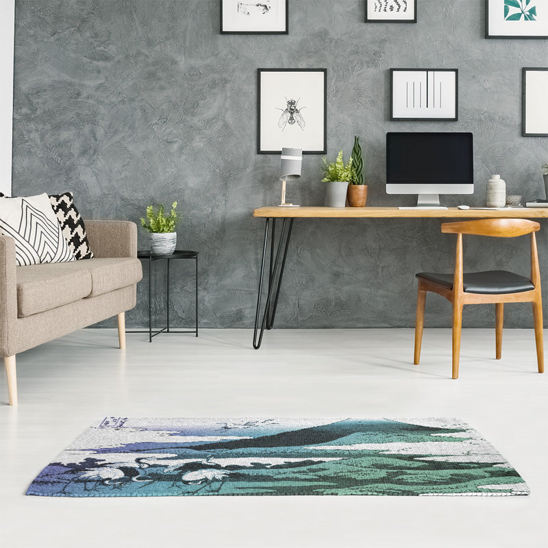 Tapis de la zone vert/bleu en chenille de grue japonaise, Rectangle 3 pi x 5 pi