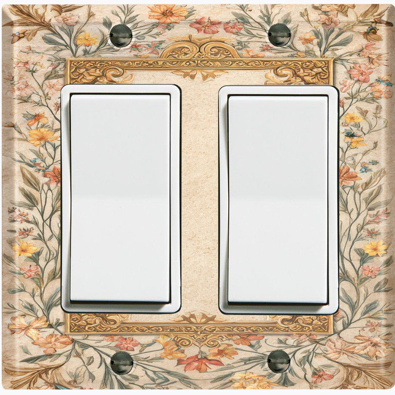 Couvercle de plaque d'interrupteur en métal; Chaise berçante GFI 2 bandes US Standard - bordure florale élégante