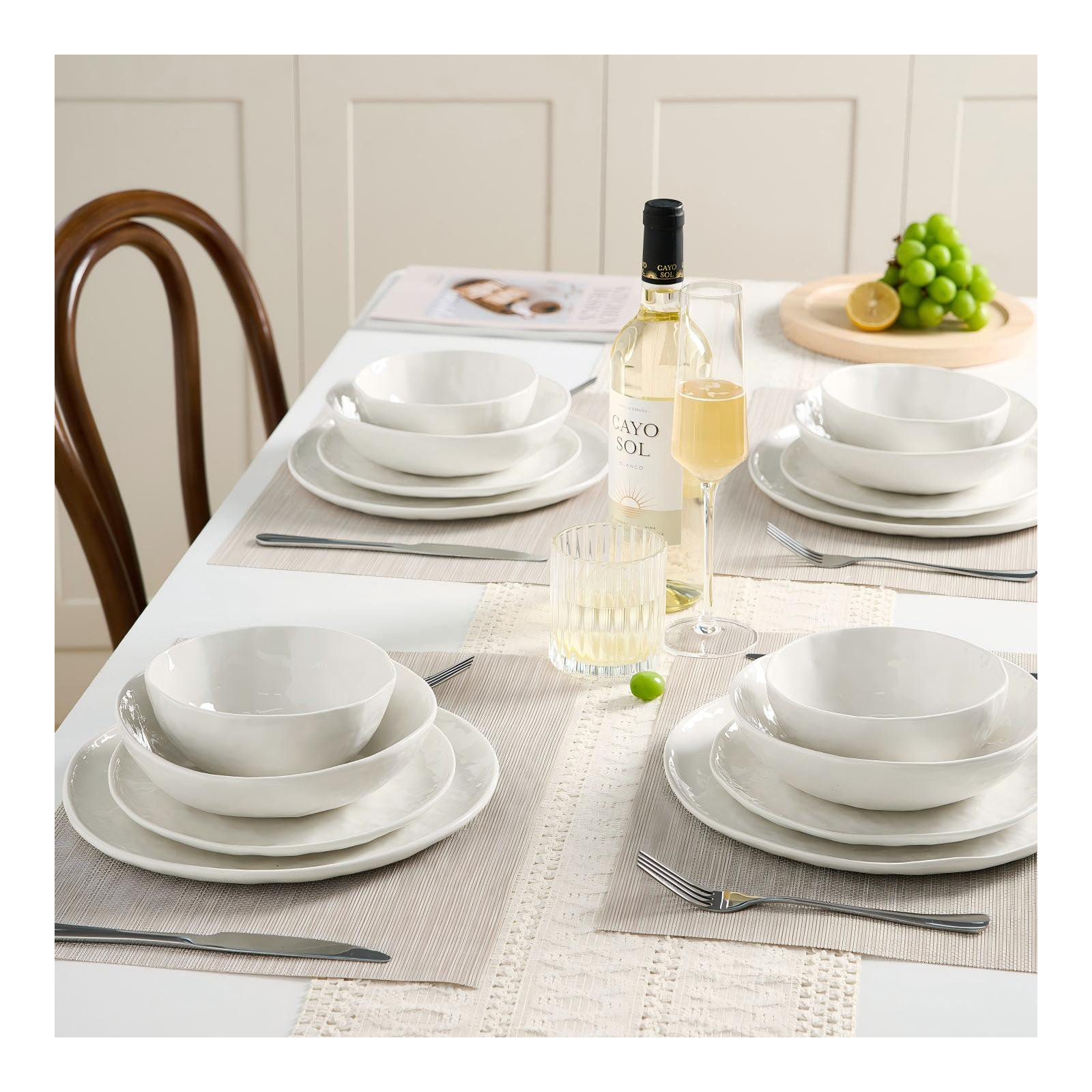  Nepture Plates And Bowls Sets, 16 Piece Dinnerware Sets, White