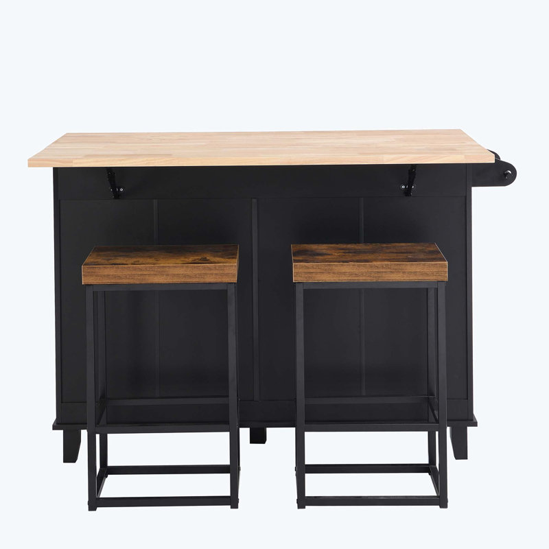 Kitchen Island Set with Drop Leaf and 2 Seatings, Dining Table Set with Storage