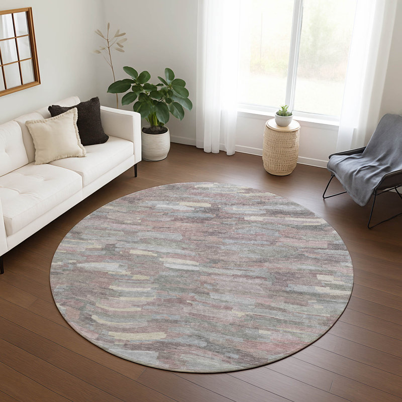 Machine Washable Indoor/Outdoor Huseby ACN2266 Stripes Rug, Round 8'