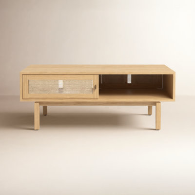 Bayou Breeze Duncombe Storage Coffee Table Made of Oak Wood Coffee Table for Living Room Sliding door