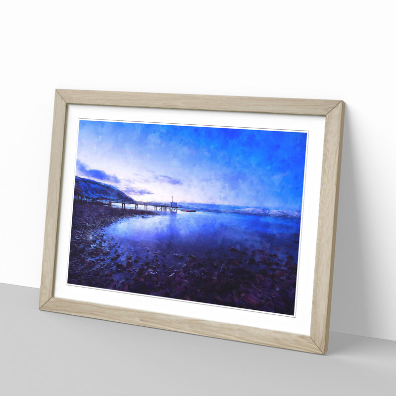 Blue Lake In Iceland Painting - Single Picture Frame Print on MDF, 24cm H x 33cm W x 2cm D, Oak