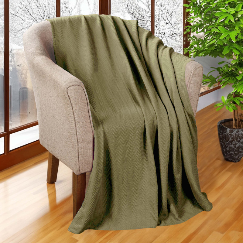 Jareth All-Season Cotton Zig-Zag Throw Blanket, Sage, Throw