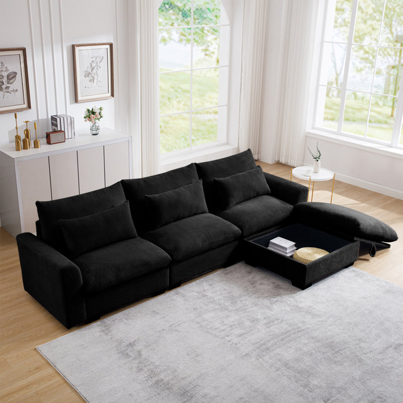 Modern Sofa Sectional Sofa Couch Modular Sofa Convertible Sofa Living Room Couch, Black, 34.6" H x 122" W x 66.4" D