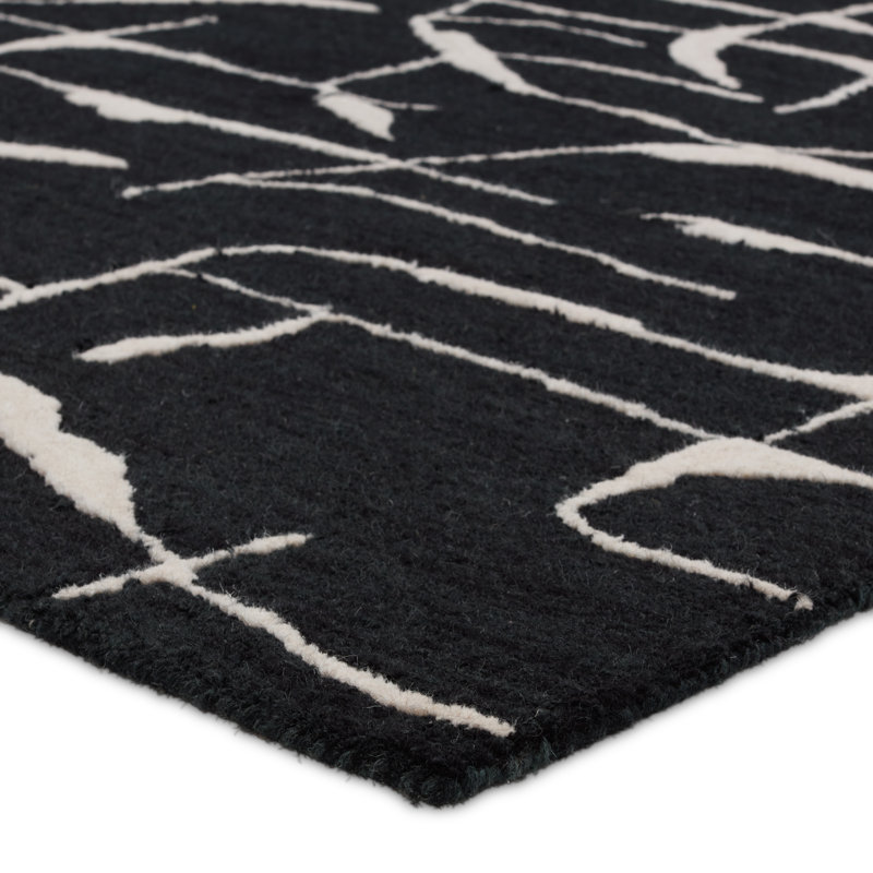 Tapis rectangulaire en laine touffeté à la main noir / beige Hisano par Nikki Chu, Rectangle 10 pi x 14 pi
