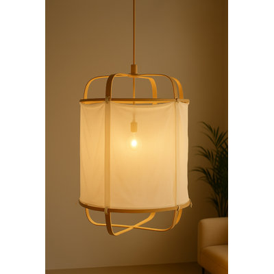 This Pendant Light Features A Handcrafted Natural Bamboo Frame Paired With A Soft White Cotton Cover For A Warm, Inviting Look. The Organic Materials Create A Relaxed, Airy Feel That Complements Modern, Boho, Or Coastal Interiors. When Illuminated, It Ca