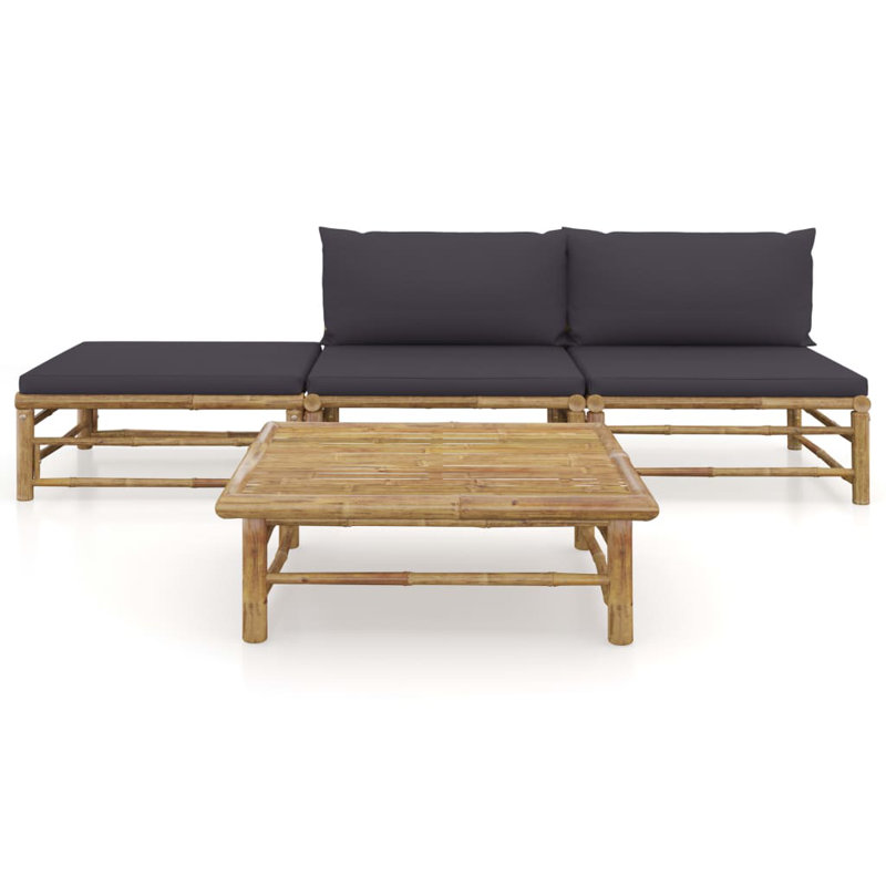Ensemble de patio 6 pièces avec coussins Koehn, 2x Middle + Footrest + Table, Gris foncé