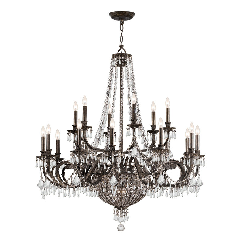 Lustre à 23 lumières de style bougie avec détails en cristal Suniga