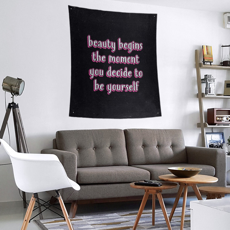 Tapisserie tableau noir en polyester véritable citation beauté, Rose, H 80 po x l 68 po