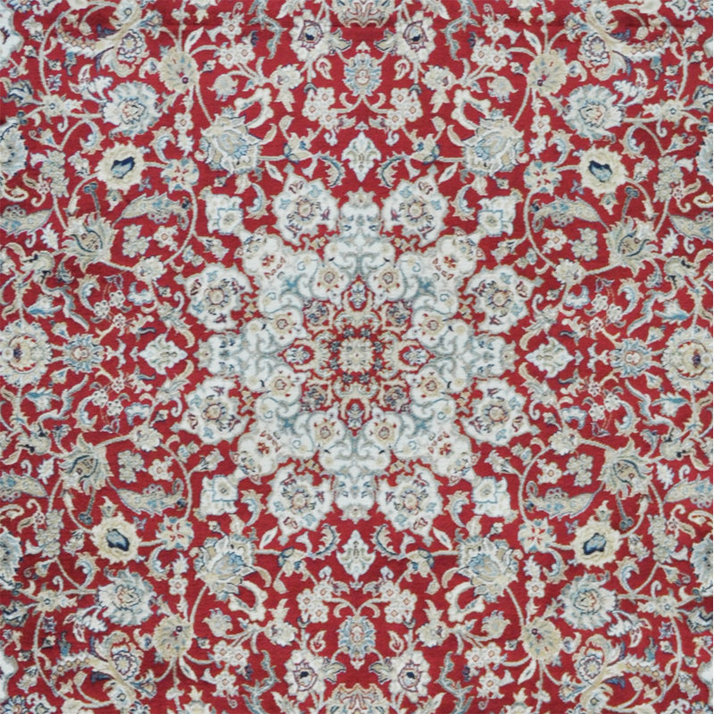 Tapis décoratif en soie de style persan rouge de conception unique 4 pi x 6 pi noué à la main