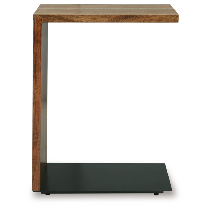 Rectangular Brown Wood and Metal C-Shaped Accent Table