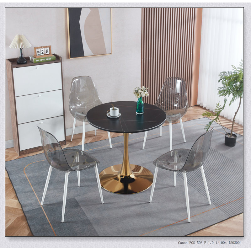 Table de salle à manger 31,5 "GOLDEN ET NOIRE de style Mid-Century pour 2 à 4 personnes avec plateau rond en MDF